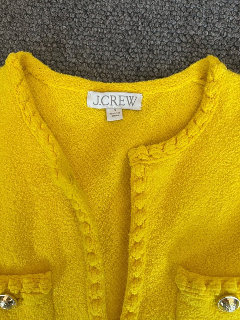 J. Crew Bright Yellow Textured Pocket Cardigan Jacket - Picture 2 of 8